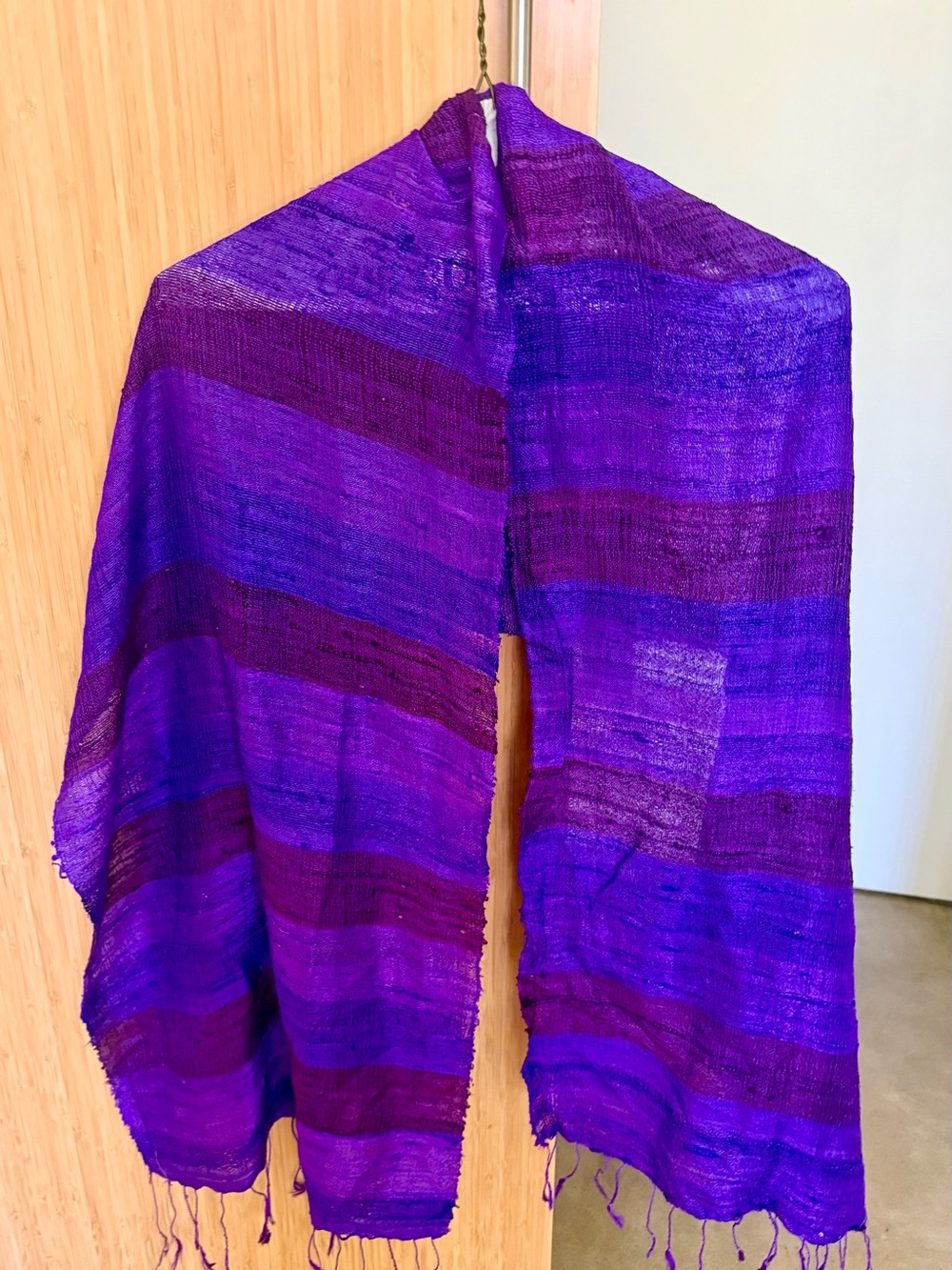 Vibrant Purple Handwoven Raw Silk Scarf EUC